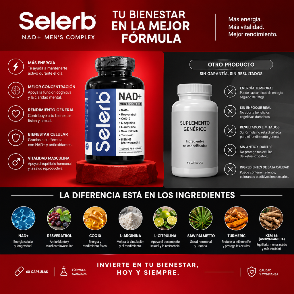 Selerb Nad Supplement: Energía, vitalidad y bienestar celular masculino.
